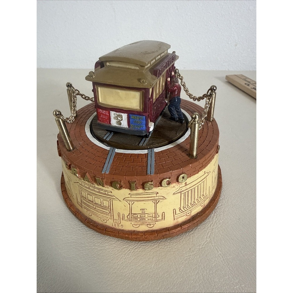 MUSIC BOX: San Francisco Cable Car Music Box Turn Table Wind Up Powell & Hyde St